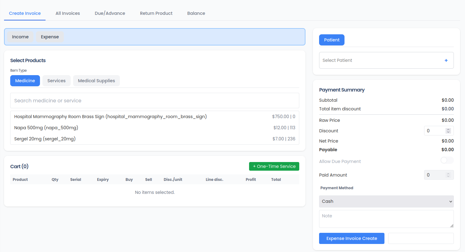 PosOne invoices screenshot